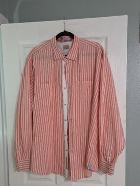 Tommy Bahama Coral and White Striped Button-Down Shirt